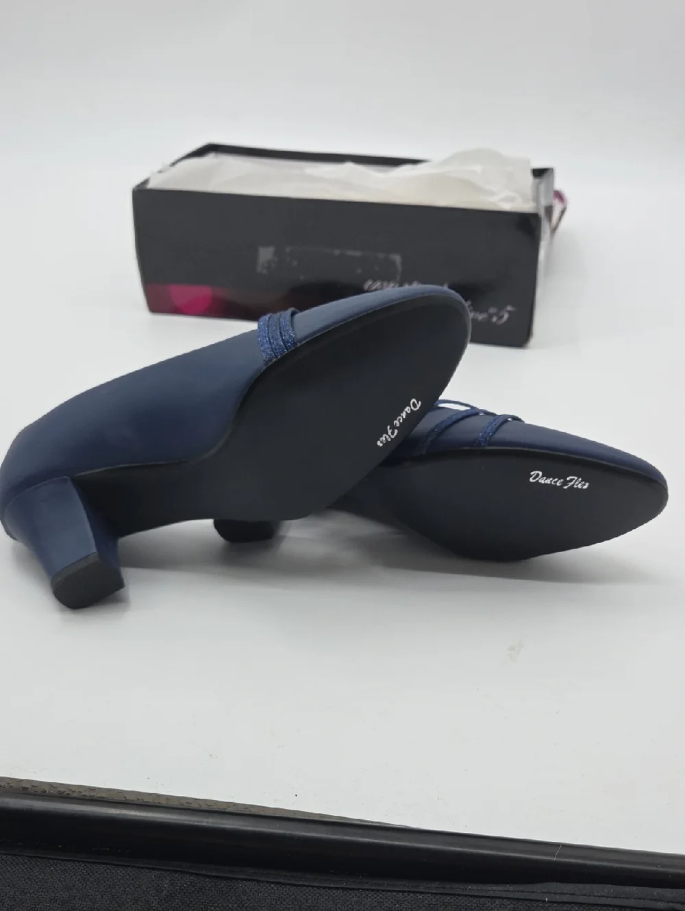 easy street Cristiny Navy Low Block Heel Pump with Glitter Straps